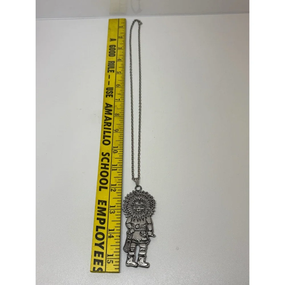 Vintage Silver Tone Sunface Kachina Pendant Necklace Southwestern Style